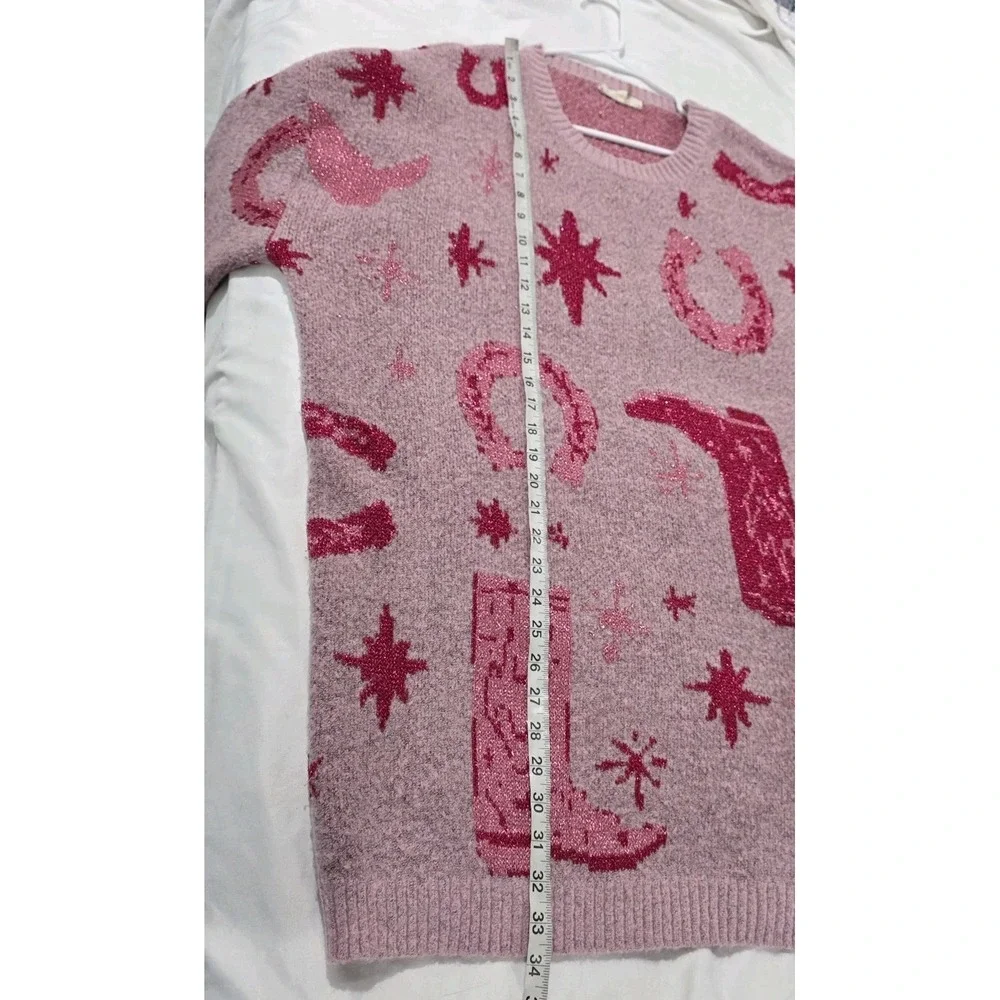 Womens Cowgirl Tunic Sweater Size 1X Pink Cowboy Boots Western Horses - Picture 5 of 8
